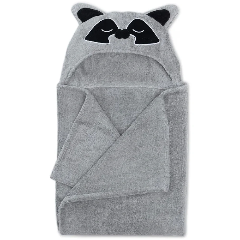 Natemia Ultra Soft Organic Bamboo‎ Gray Racoon Hooded Baby/Toddler Bath Towel